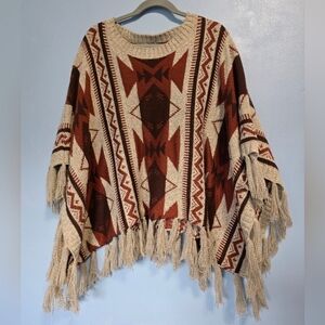 West 36th Southwestern Fringe Poncho One Size see measurements